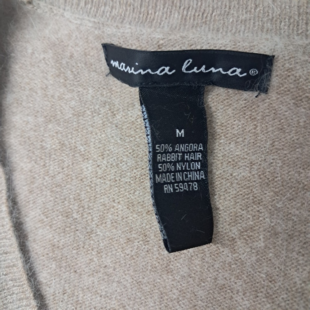 Marina Luna Sweater Womens Medium Tan Angora Rabbit Hair Blend Quiet Luxury View 3